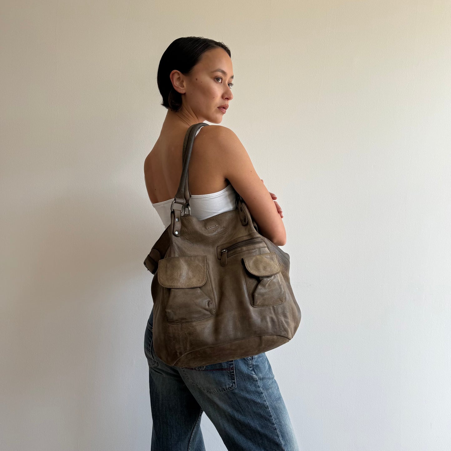 Brown leather buckle bag - One Size