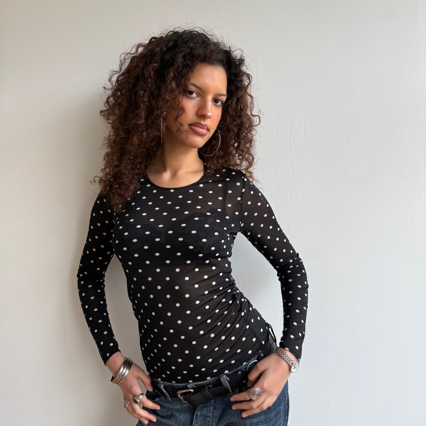 Polka dot mesh top - Size S