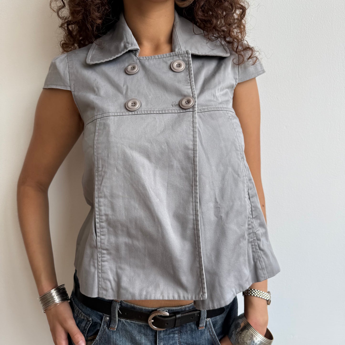 Grey short sleeve peacoat - Size XS
