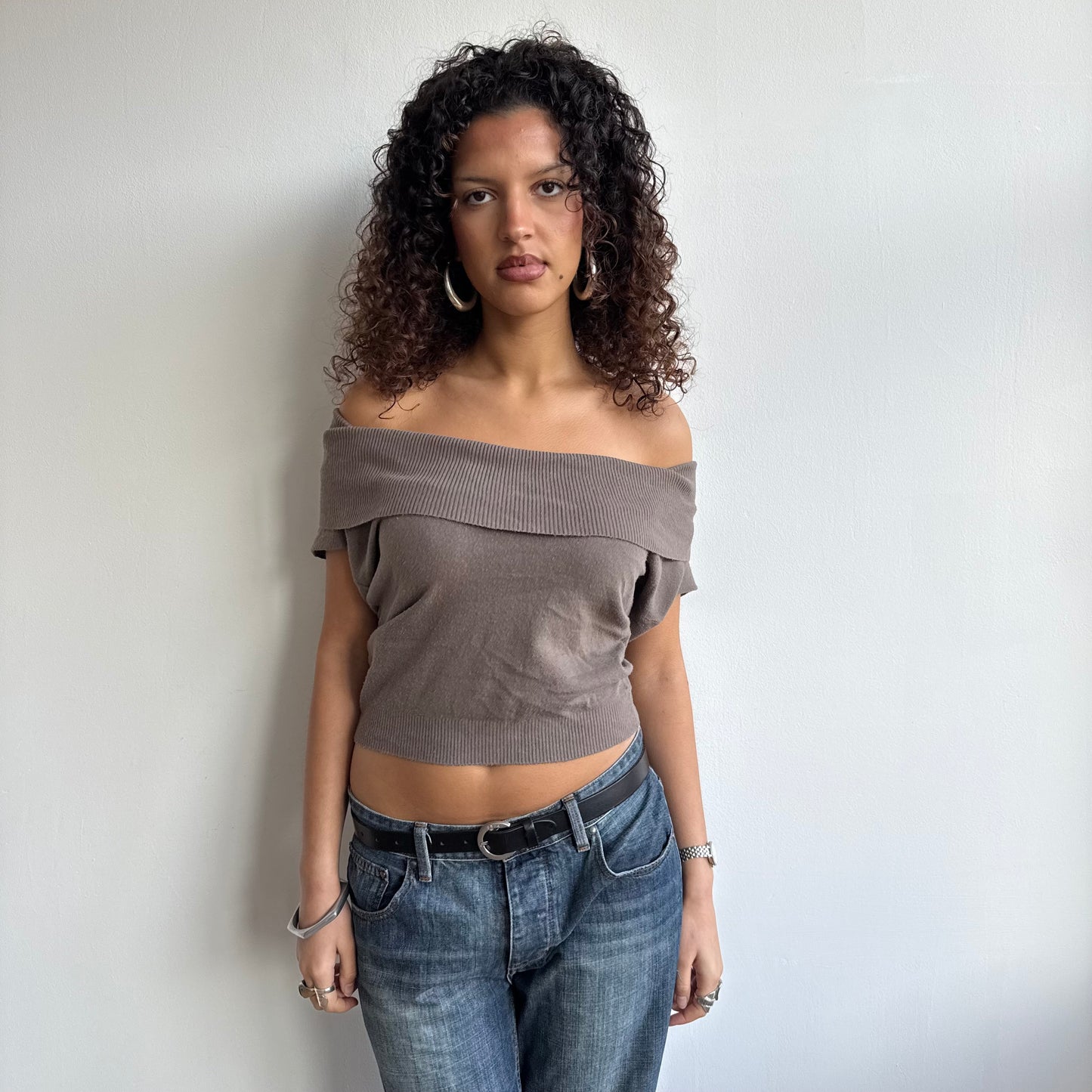 Taupe bardot/cowl knit - Size S/M