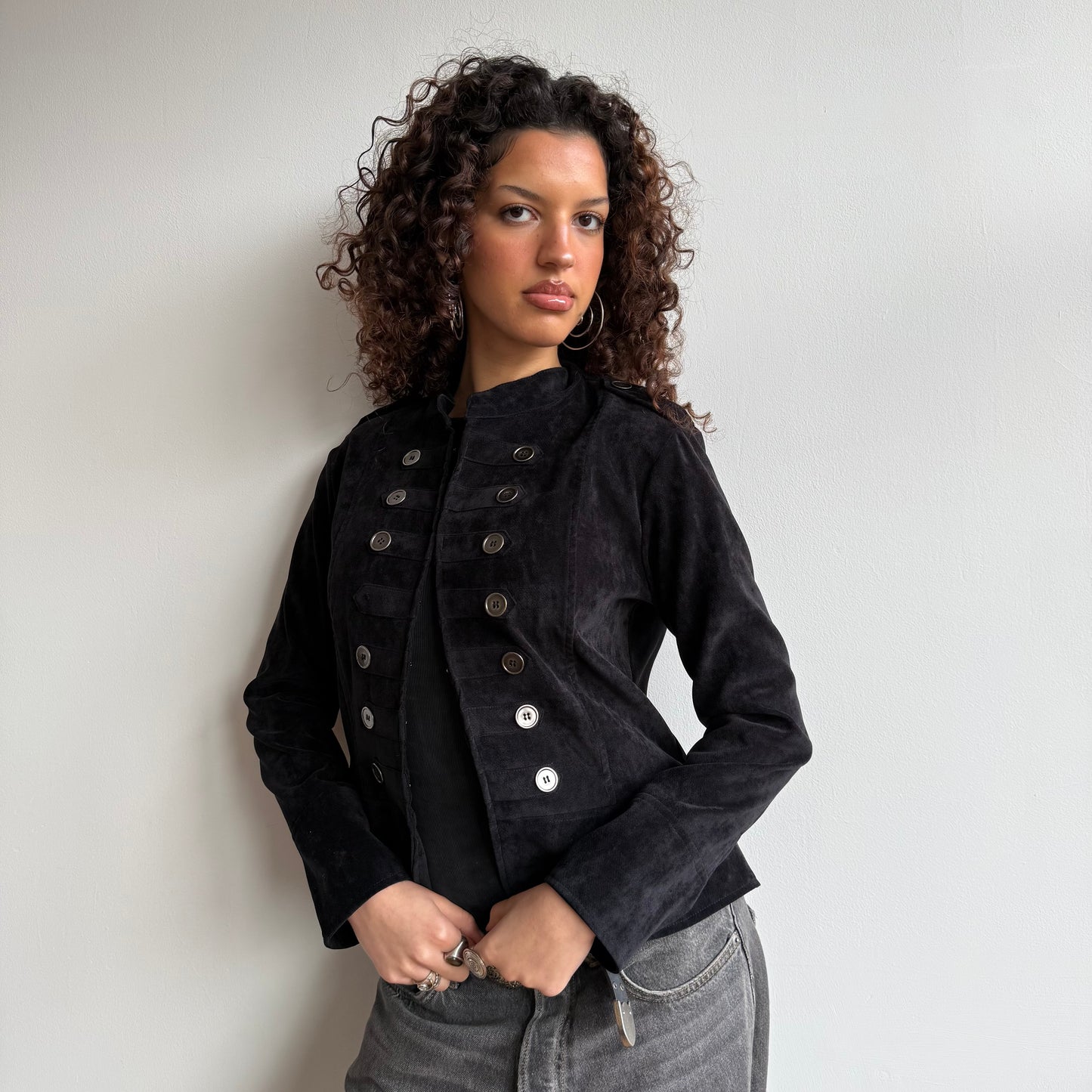 Black velvet military jacket - Size M