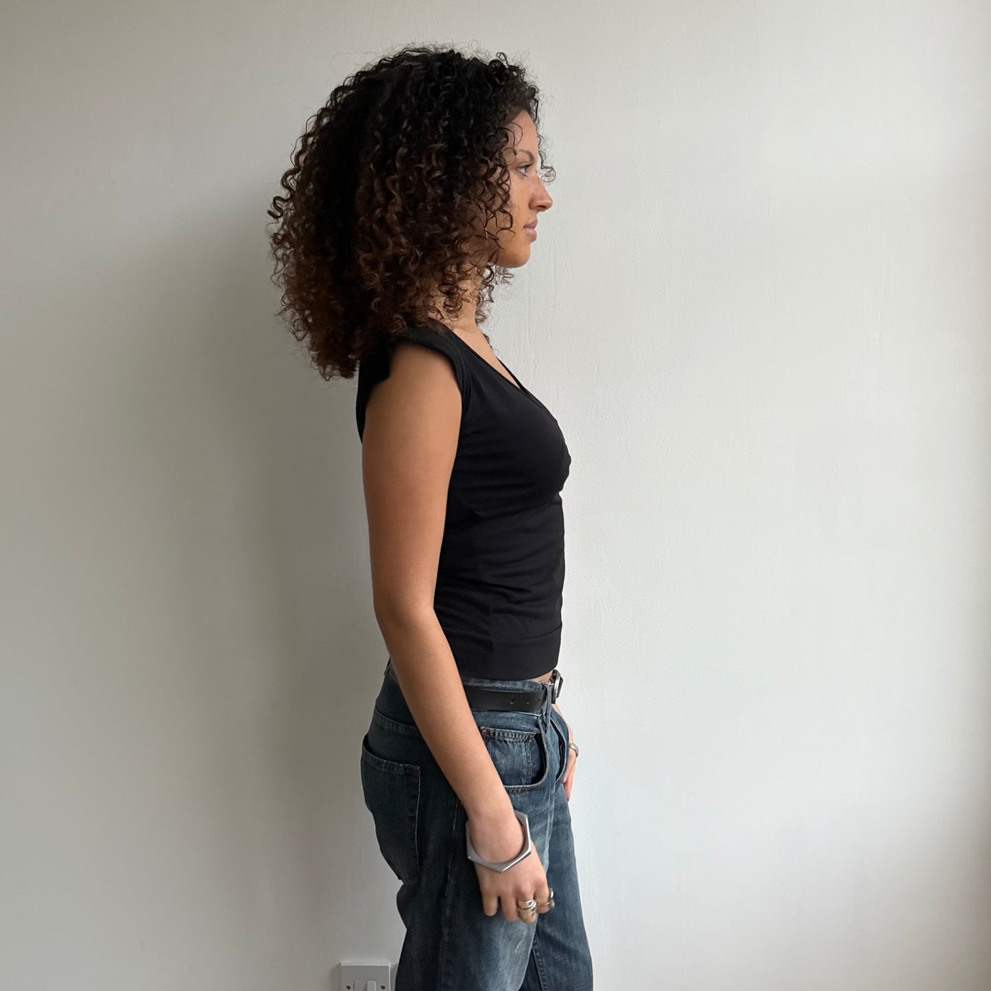 Black wrap tie side top - Size S