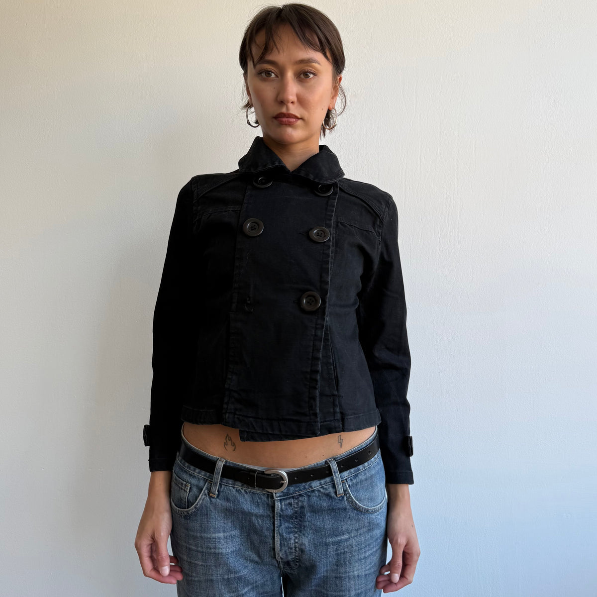 Black 3/4 sleeve peacoat - Size S