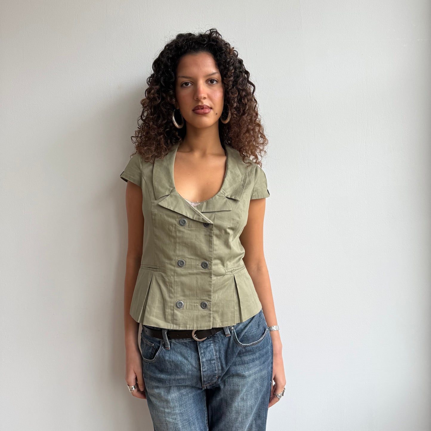 Khaki short sleeve waistcoat - Size L