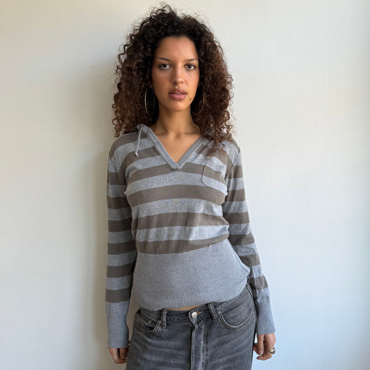 Grey striped knit hoodie - Size M