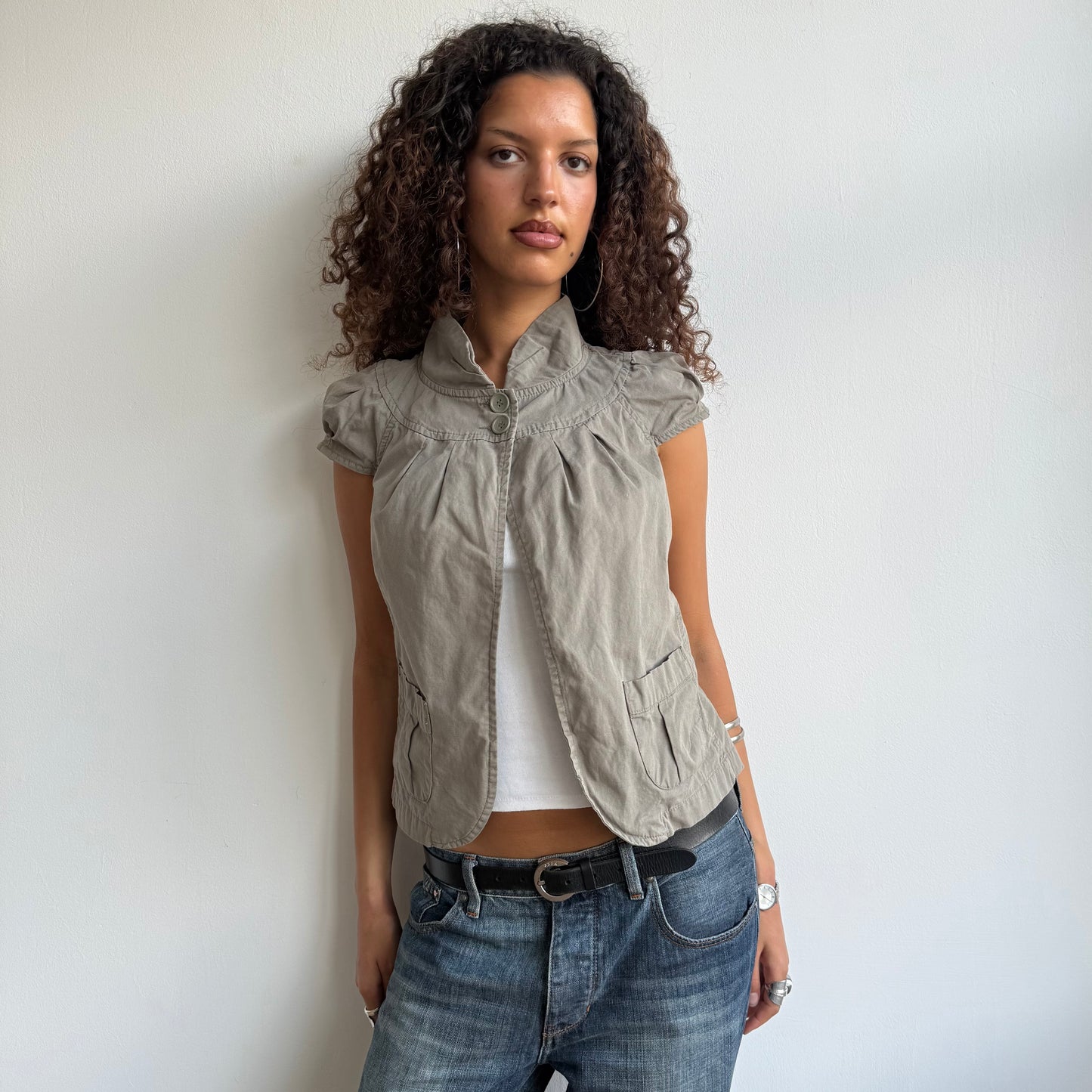 Khaki short sleeve peacoat - Size S