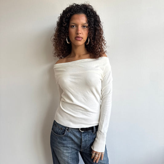 Cream cowl slouchy knit - Size S