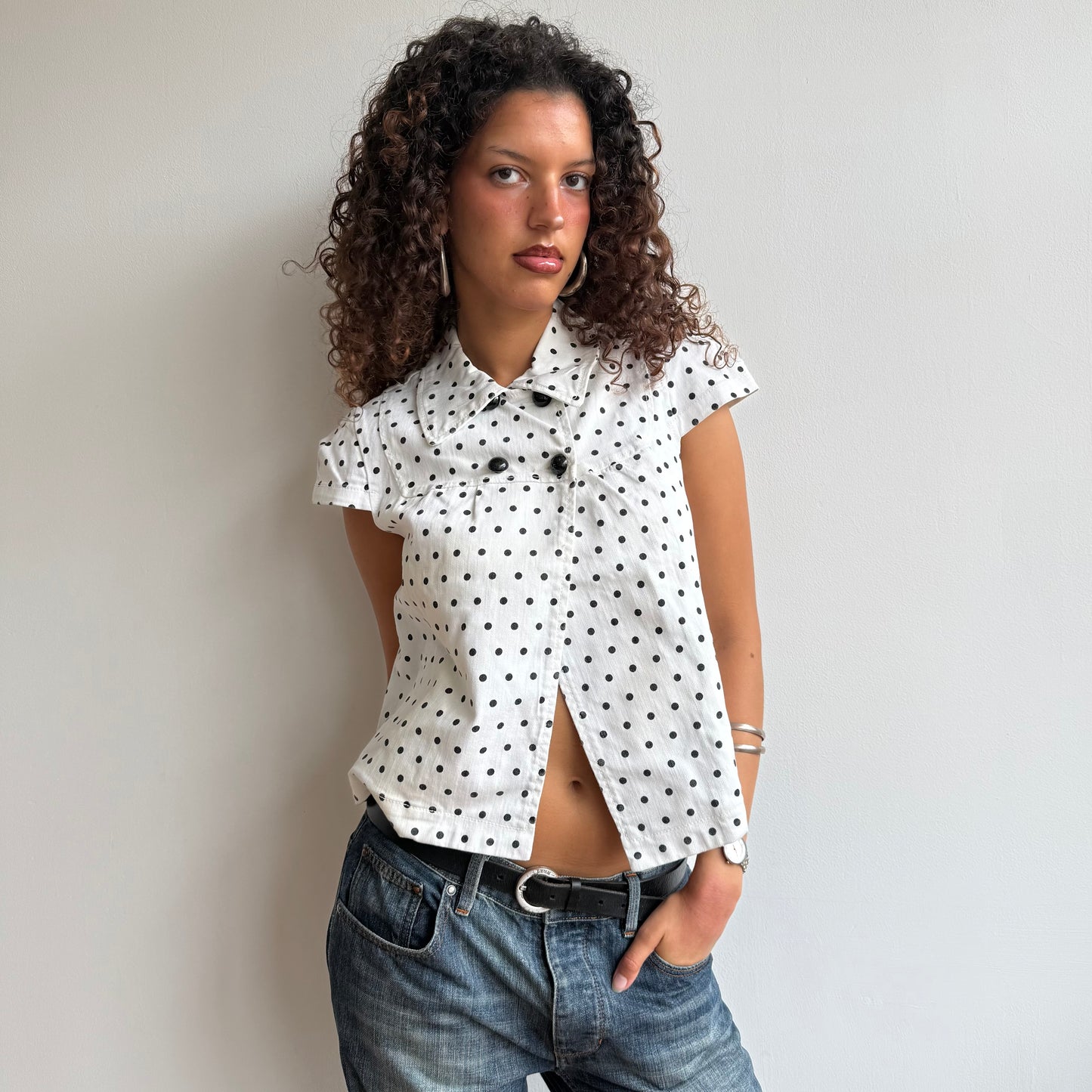 White polka dot peacoat - Size S