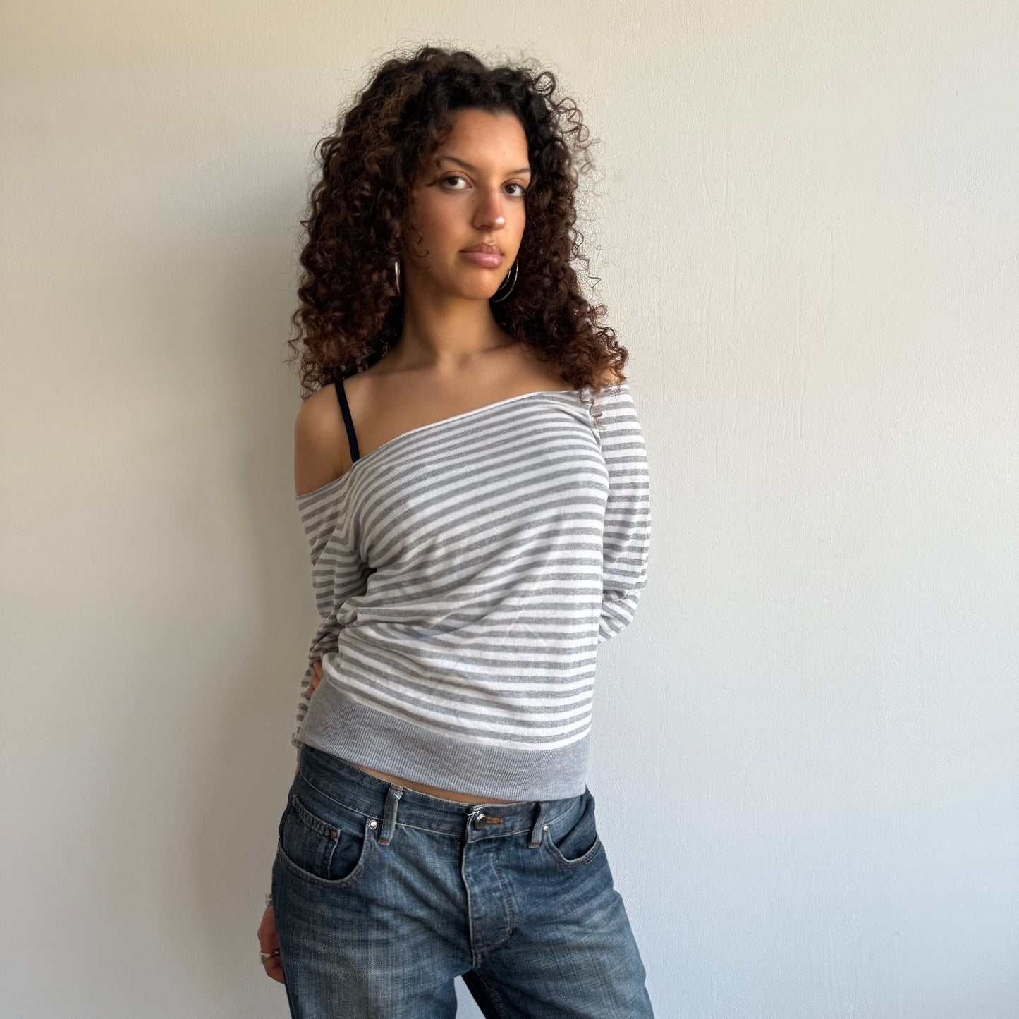 Grey stripe batwing knit - Size M