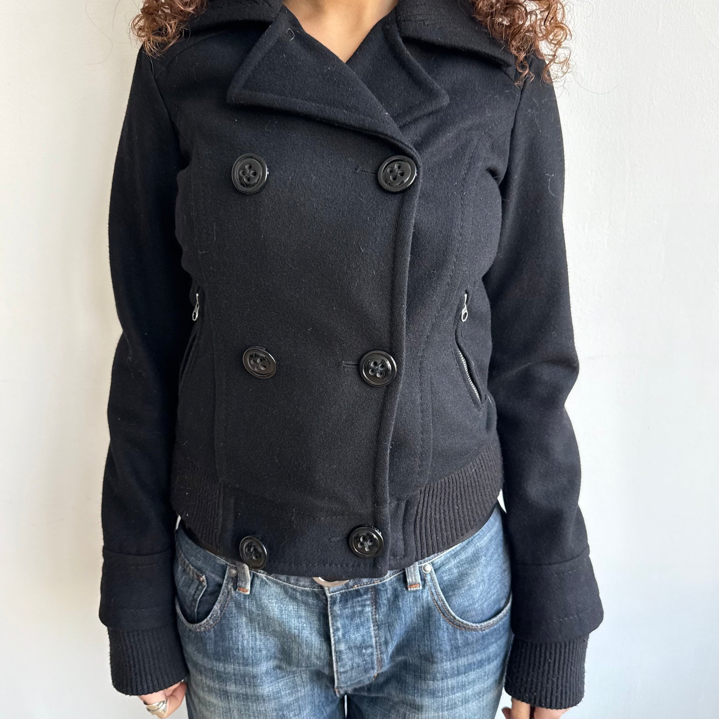 Black double breasted zip bomber - Size S