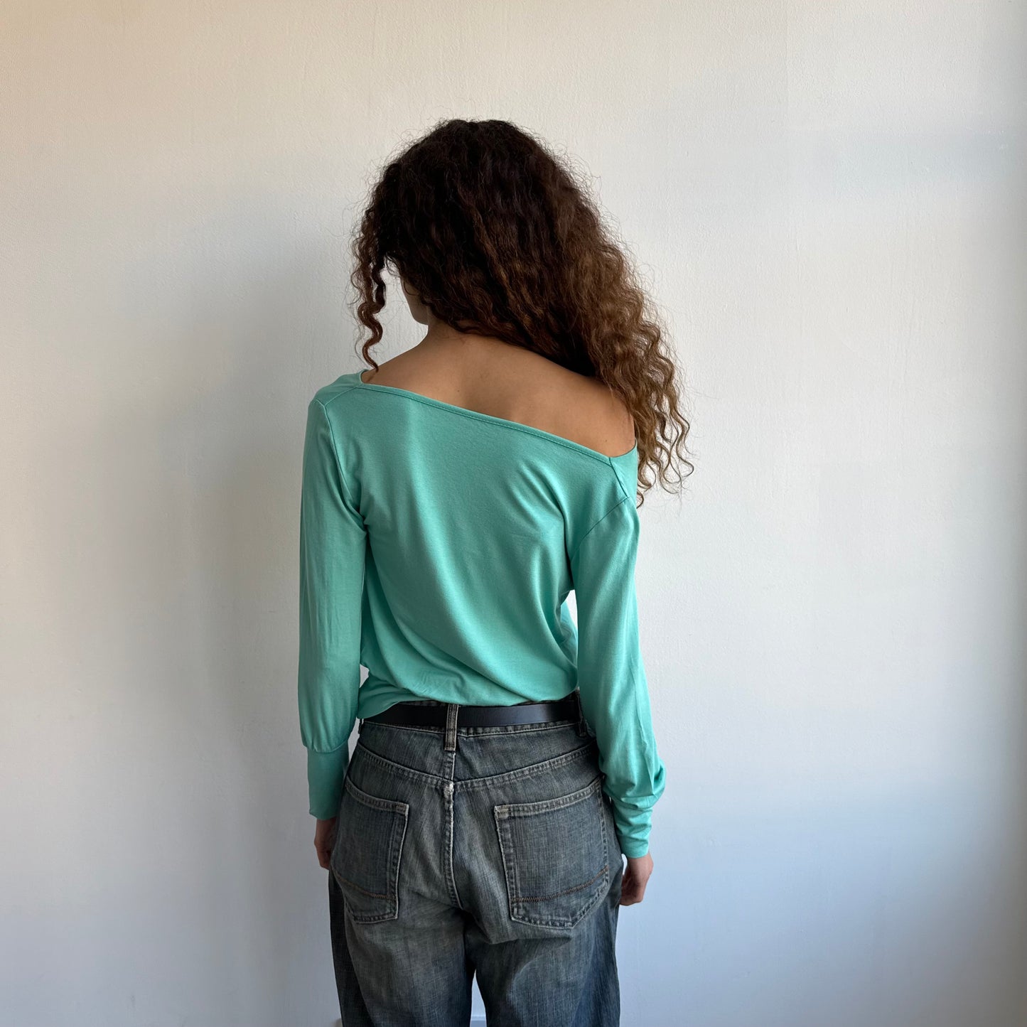 Turquoise slouchy long sleeve top - Size S