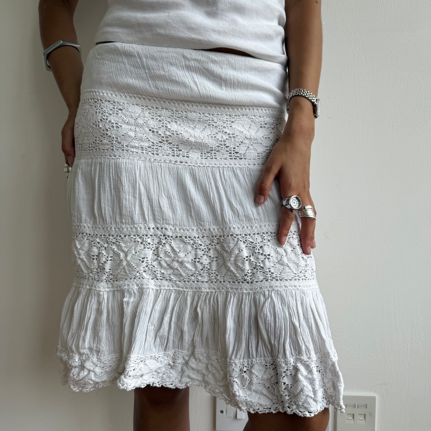 White broderie midi skirt - Size S
