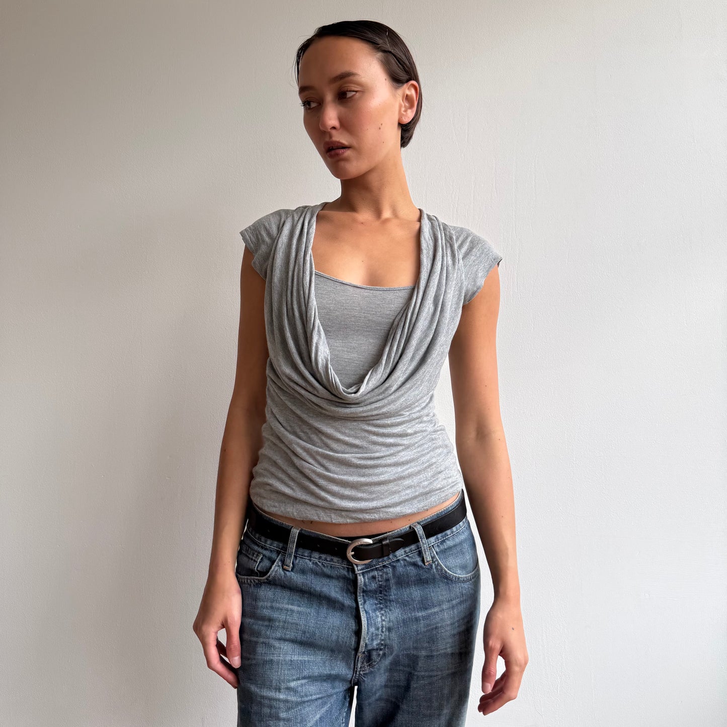 Grey cowl double layer backless top - Size S