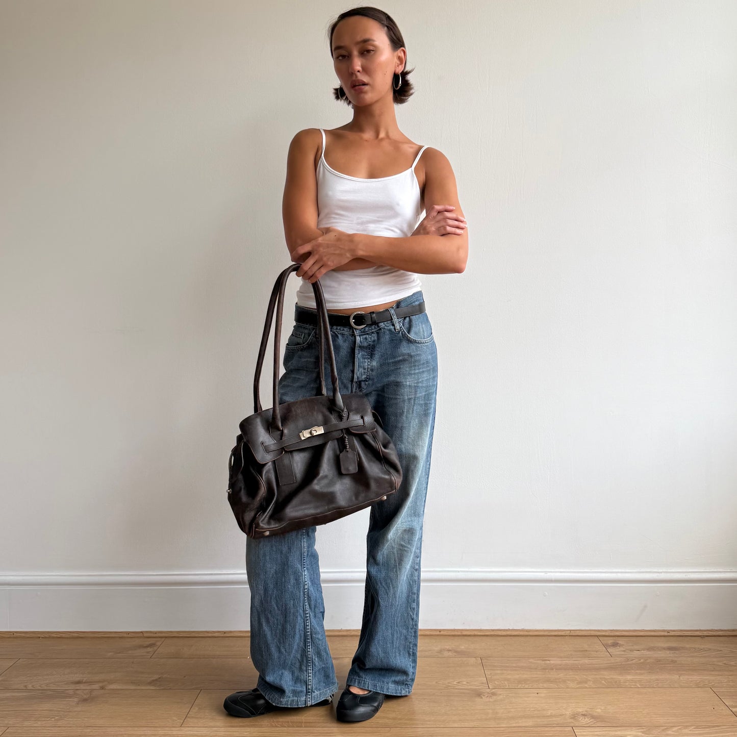 Brown leather firkin bag - One Size