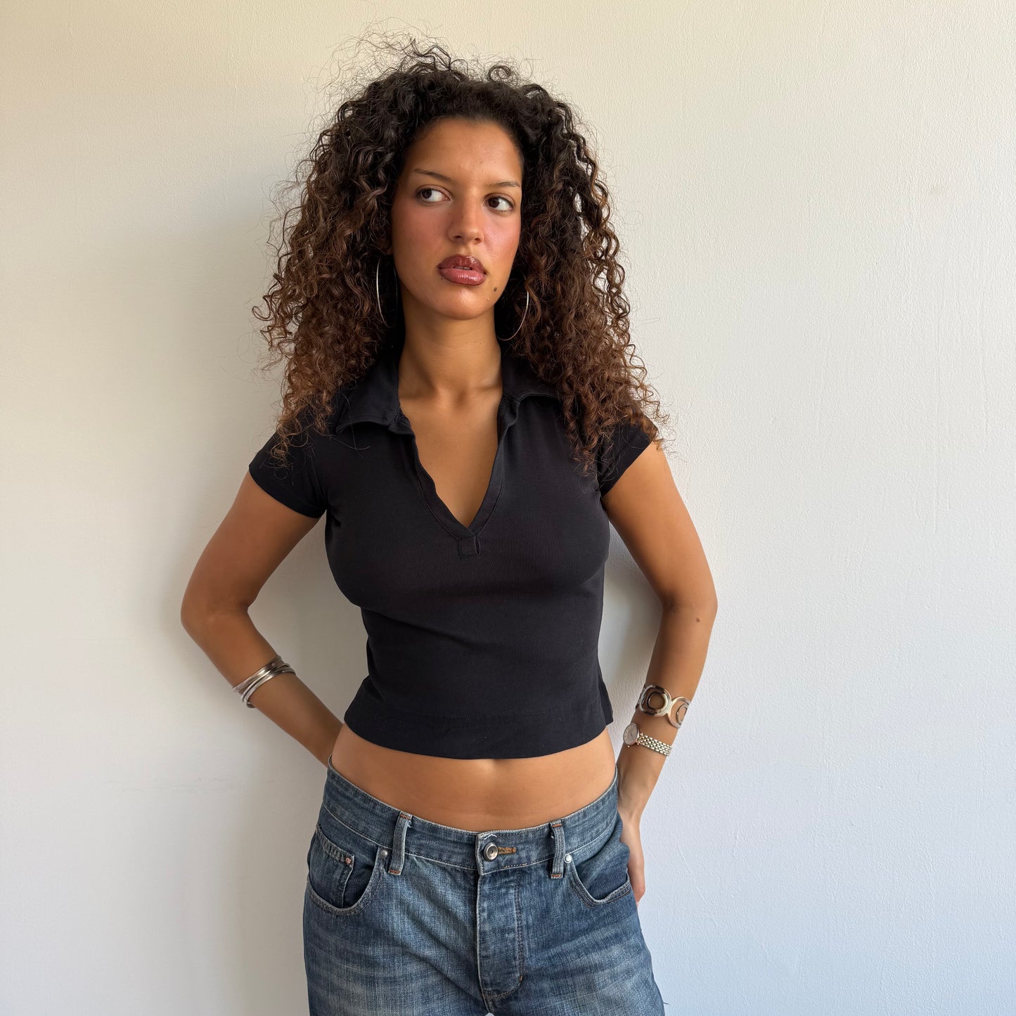 Black polo top - Size XS