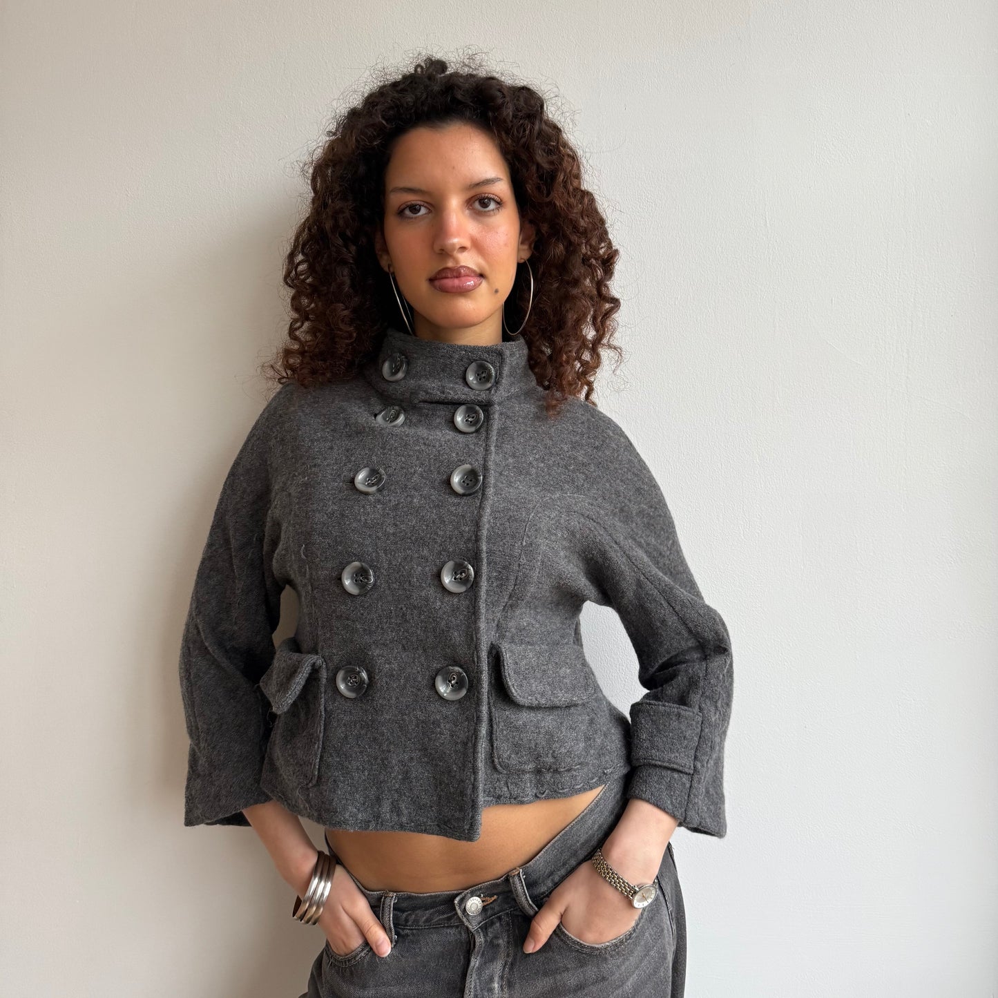 Grey wool pea jacket - Size S