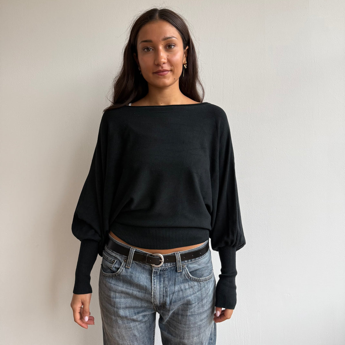 Black batwing slouchy knit jumper - Size M