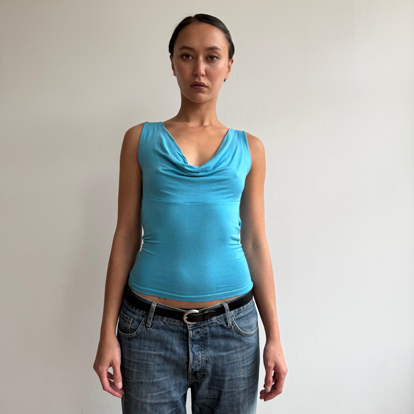 Turquoise keyhole cowl top - Size S