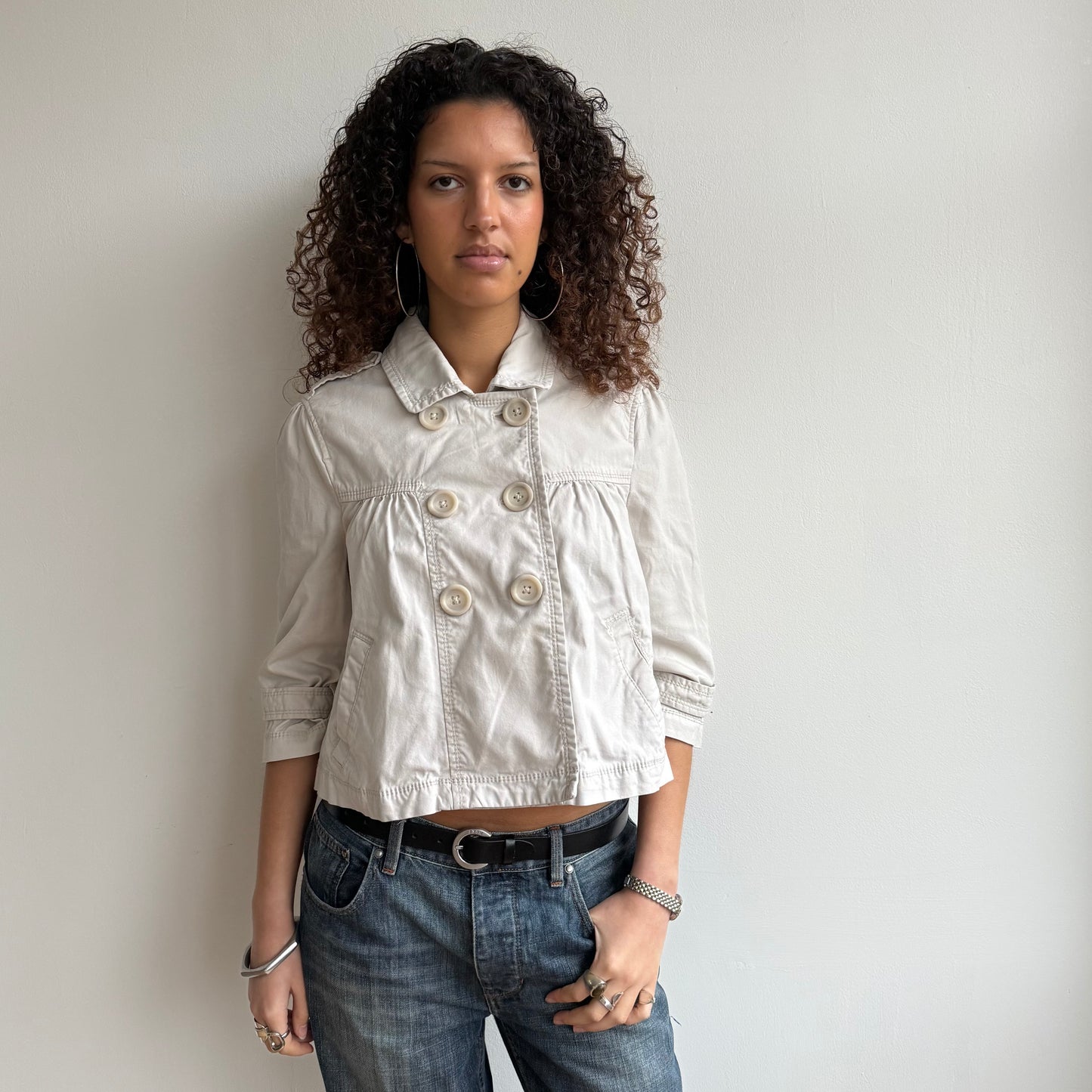 White 3/4 sleeve peacoat - Size M