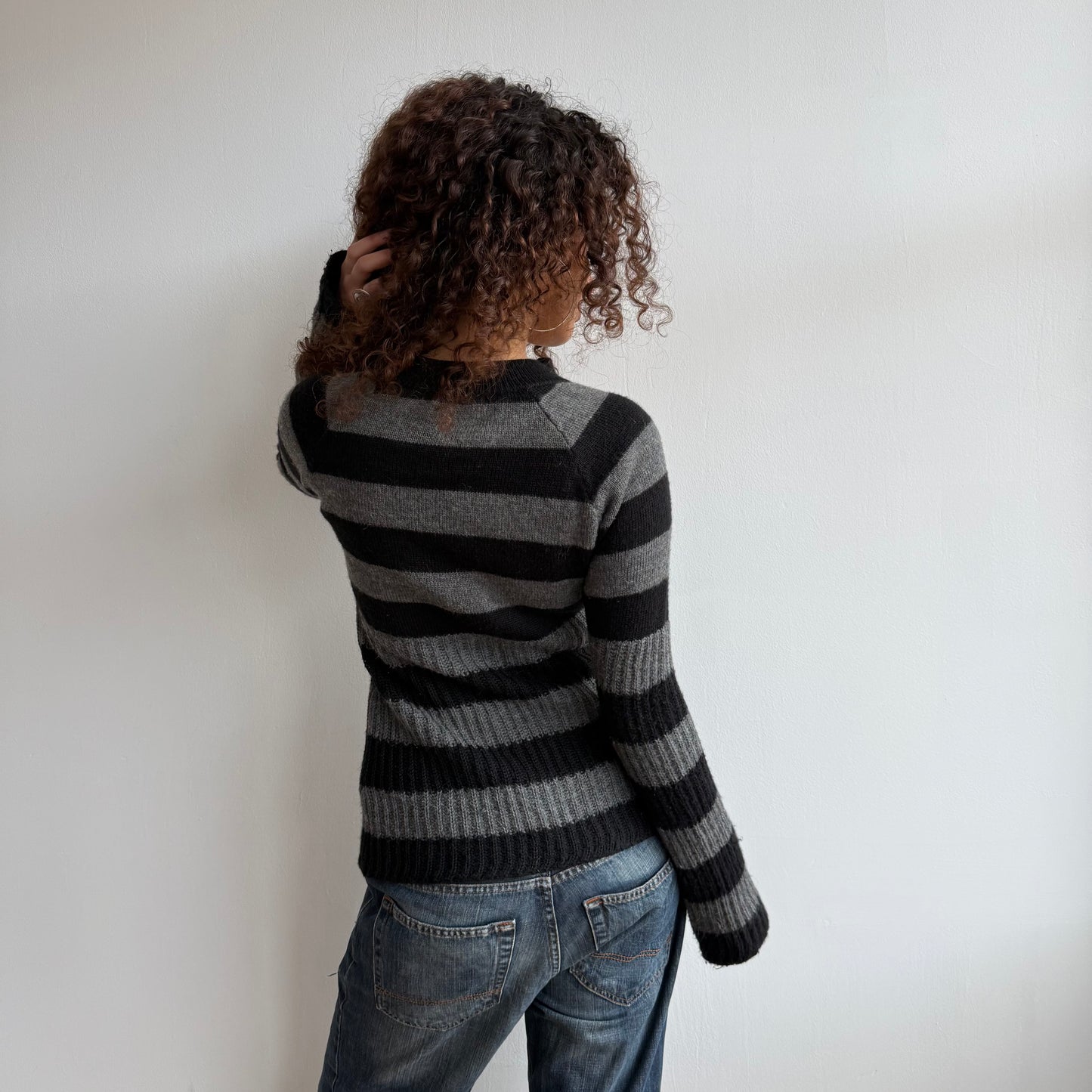 Black + grey striped cardi - Size M