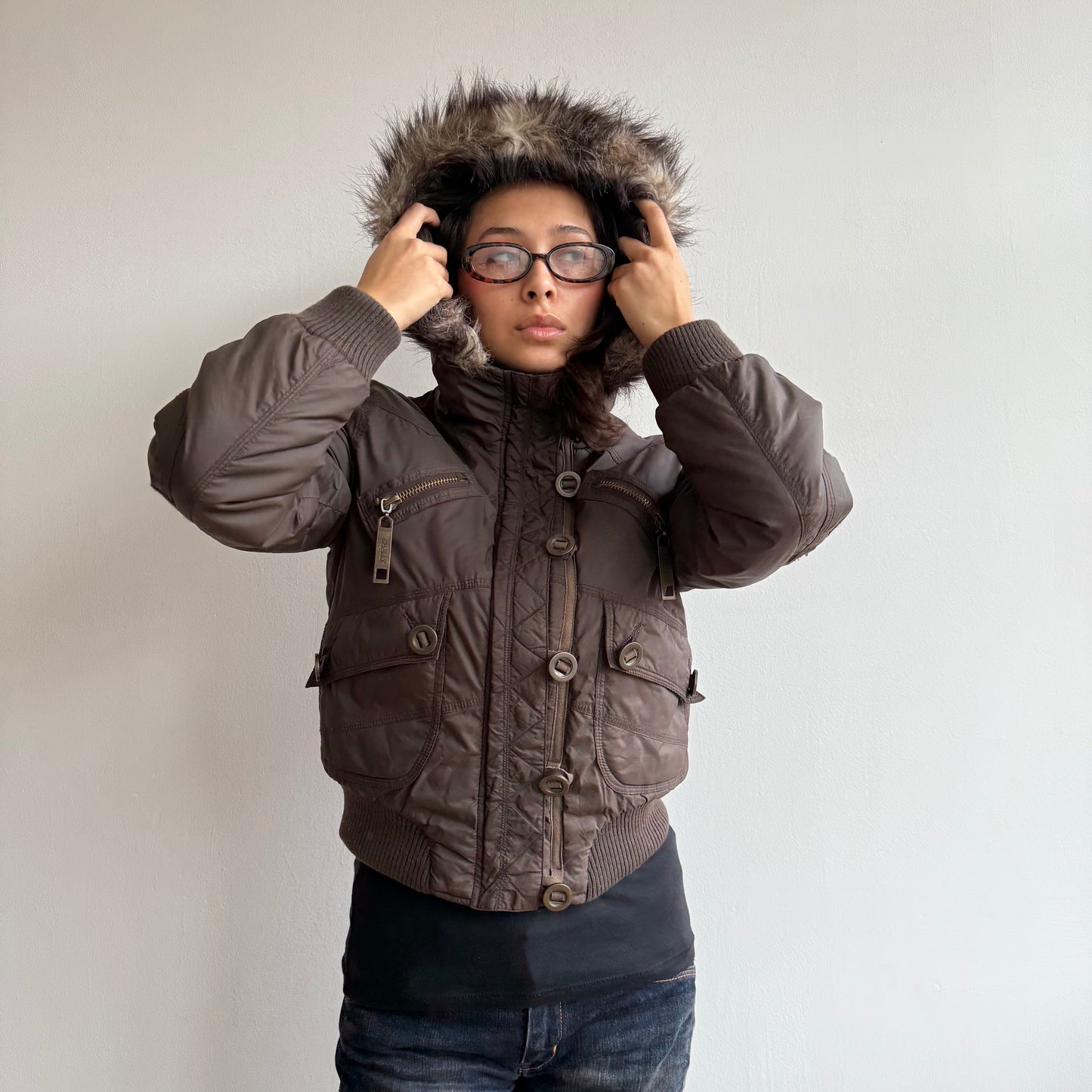 Brown puffer bomber - Size XS