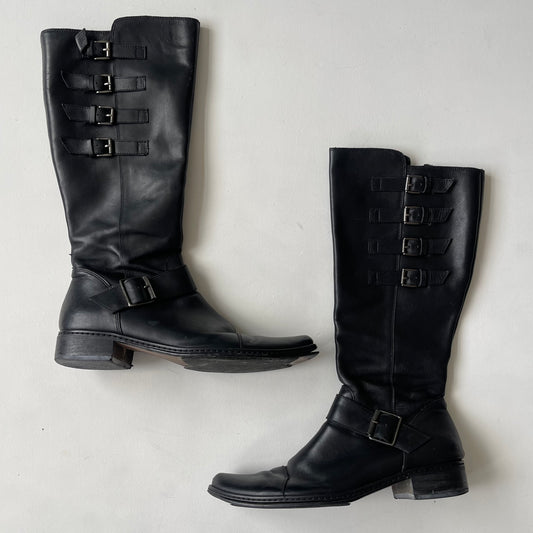 Black leather buckle boots - Size UK5