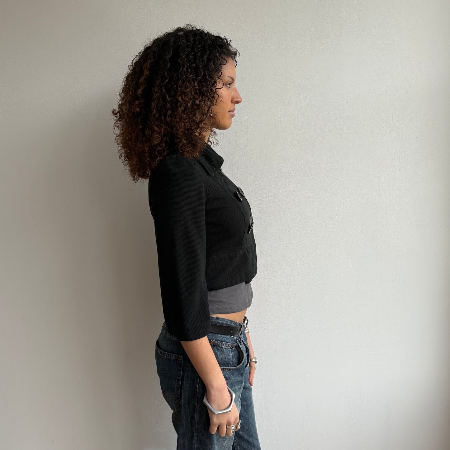 Black 3/4 sleeve peacoat - Size XS/S