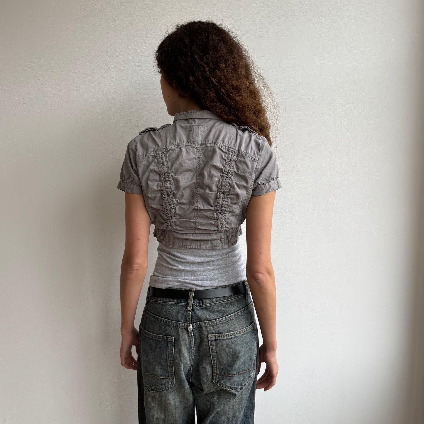 Grey cropped ruched jacket - Size S