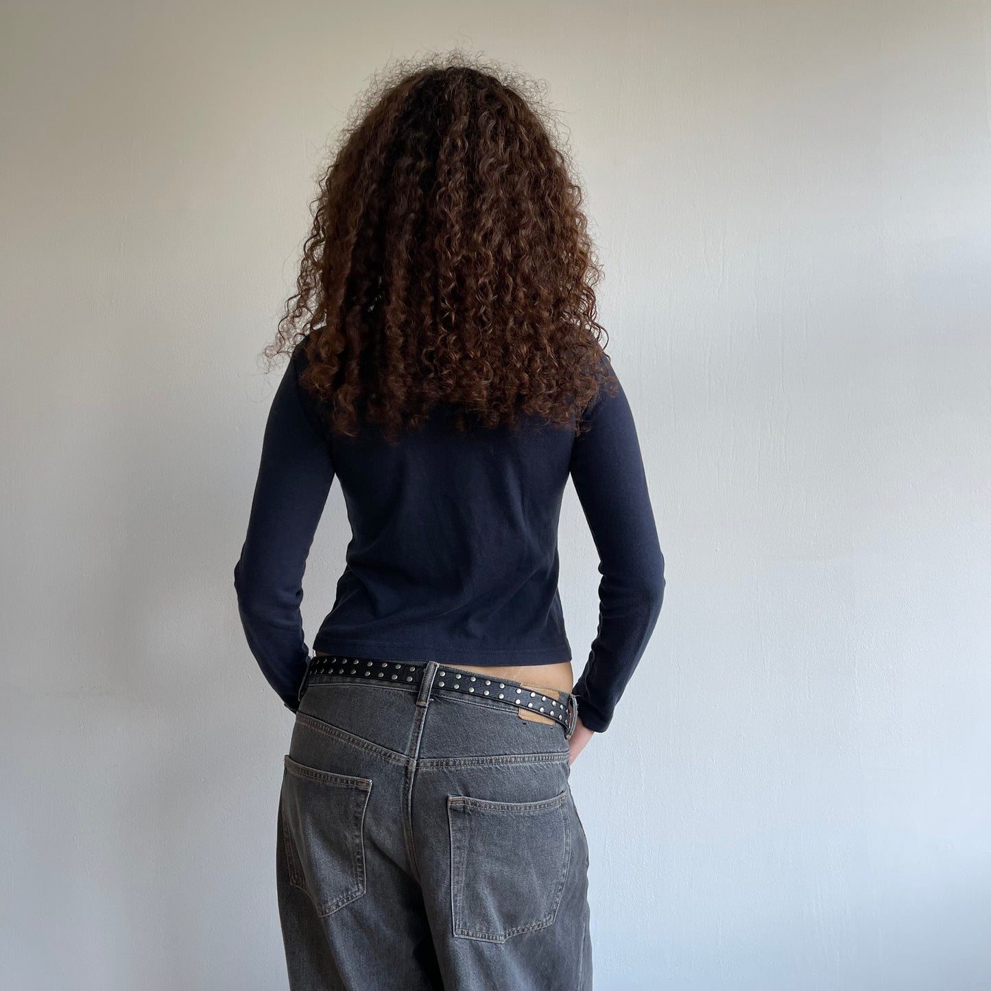 Navy long sleeve graphic top - Size S