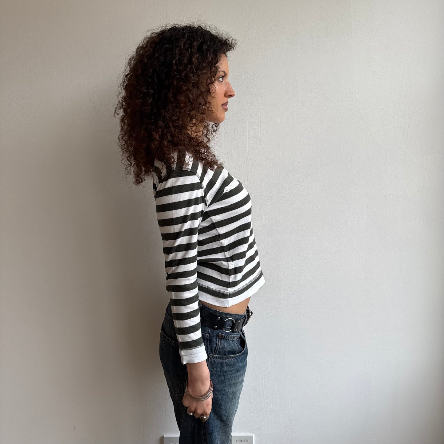 Green stripe long sleeve top - Size S