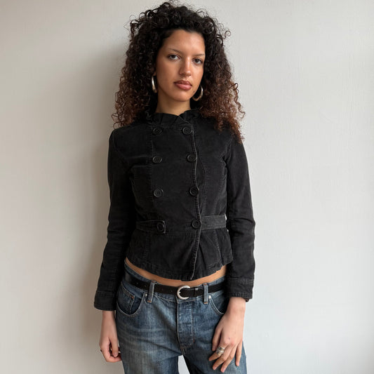 Black corduroy ruffle peacoat - Size S