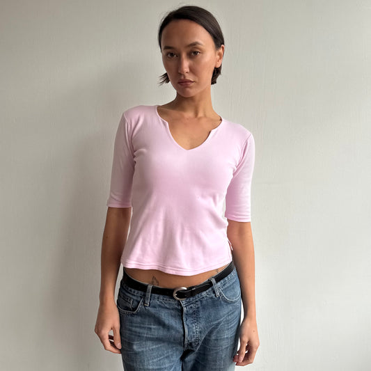 Pink v-neck 3/4 sleeve top - Size S