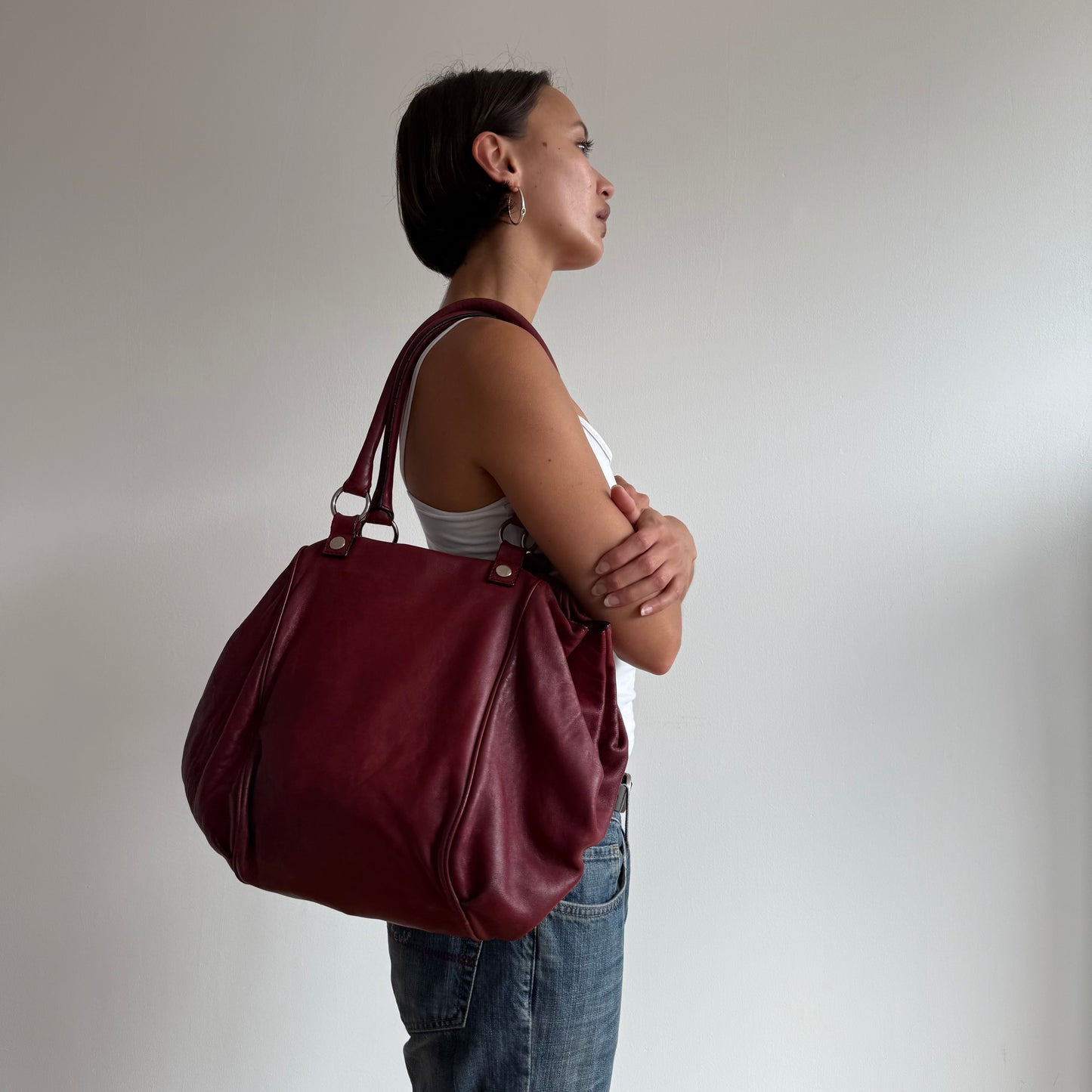 Burgundy leather handbag - One Size