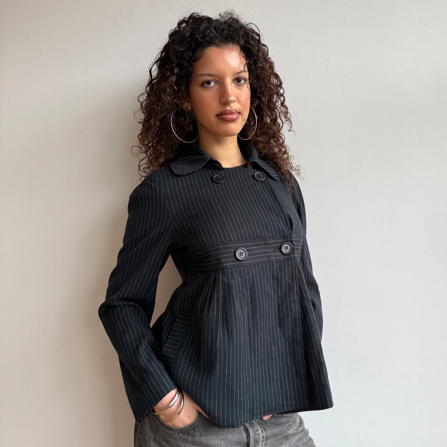 Navy pinstripe peacoat - Size M