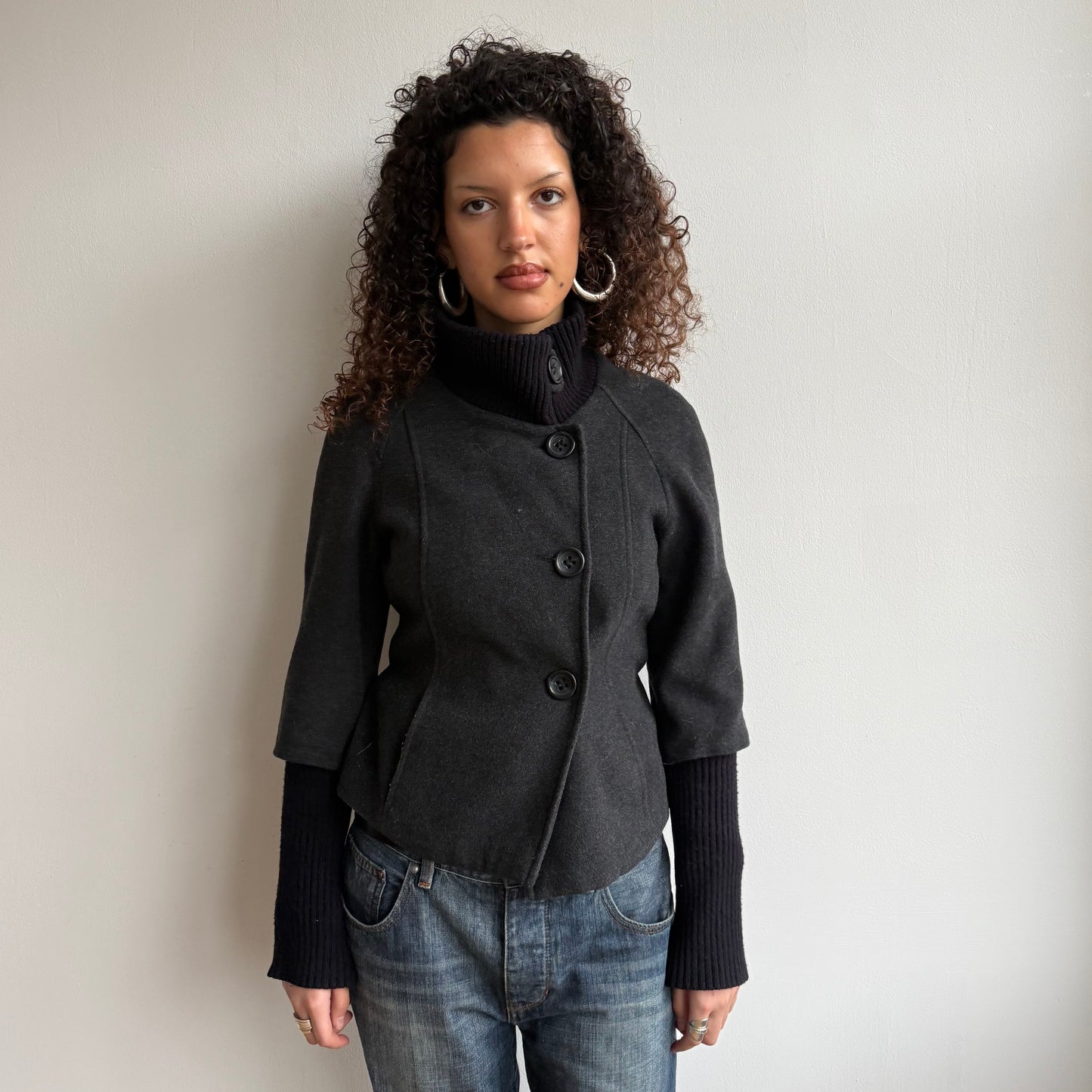 Charcoal bi-material jacket - Size M