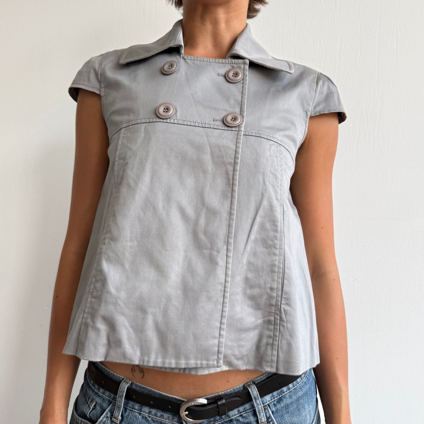 Grey short sleeve peacoat - Size S