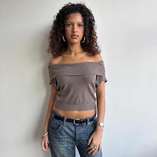 Taupe bardot/cowl knit - Size S/M