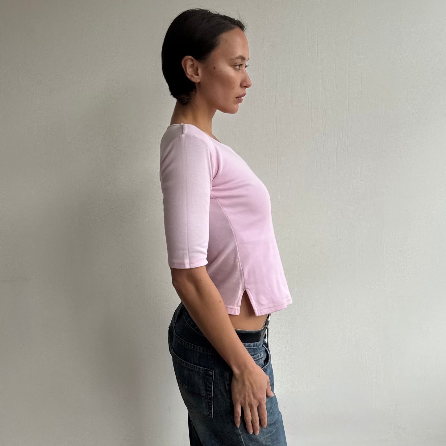 Pink v-neck 3/4 sleeve top - Size S