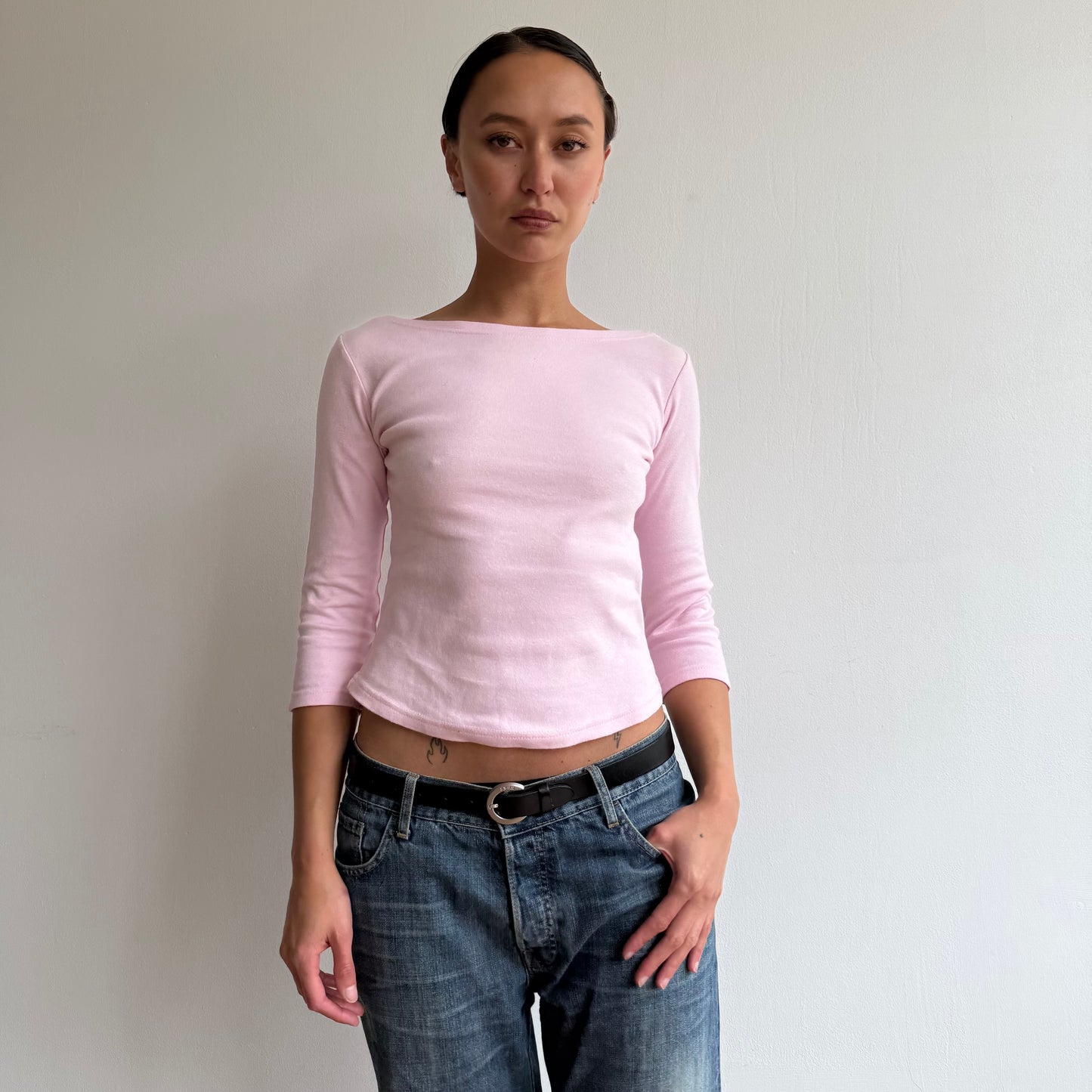 Pink 3/4 sleeve boatneck top - Size S
