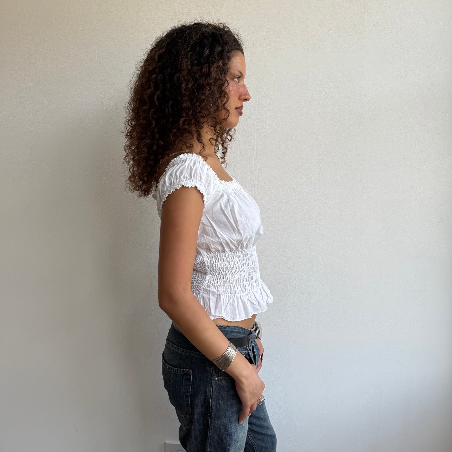 White ruched milkmaid top - Size S