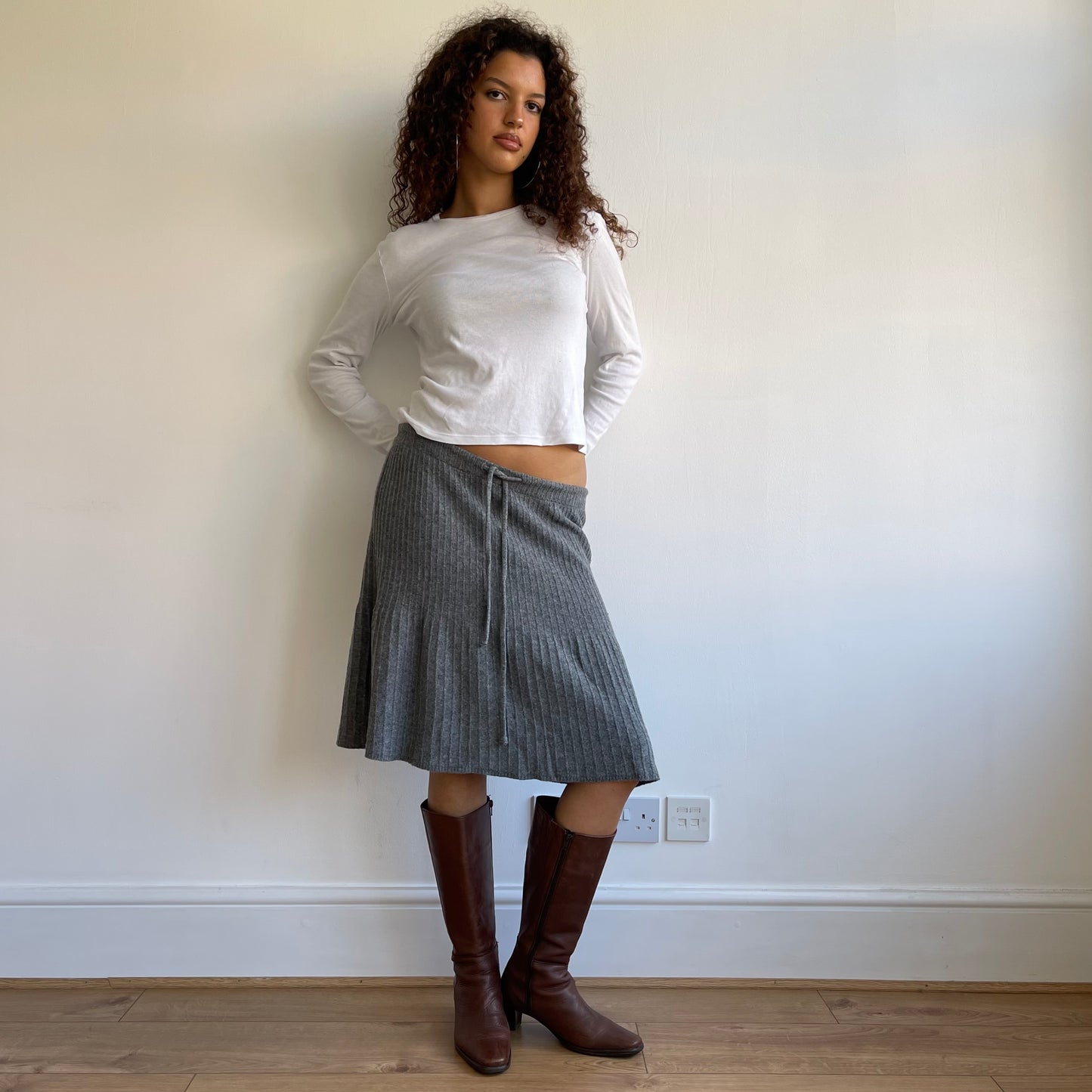 Grey knit midi skirt - Size M