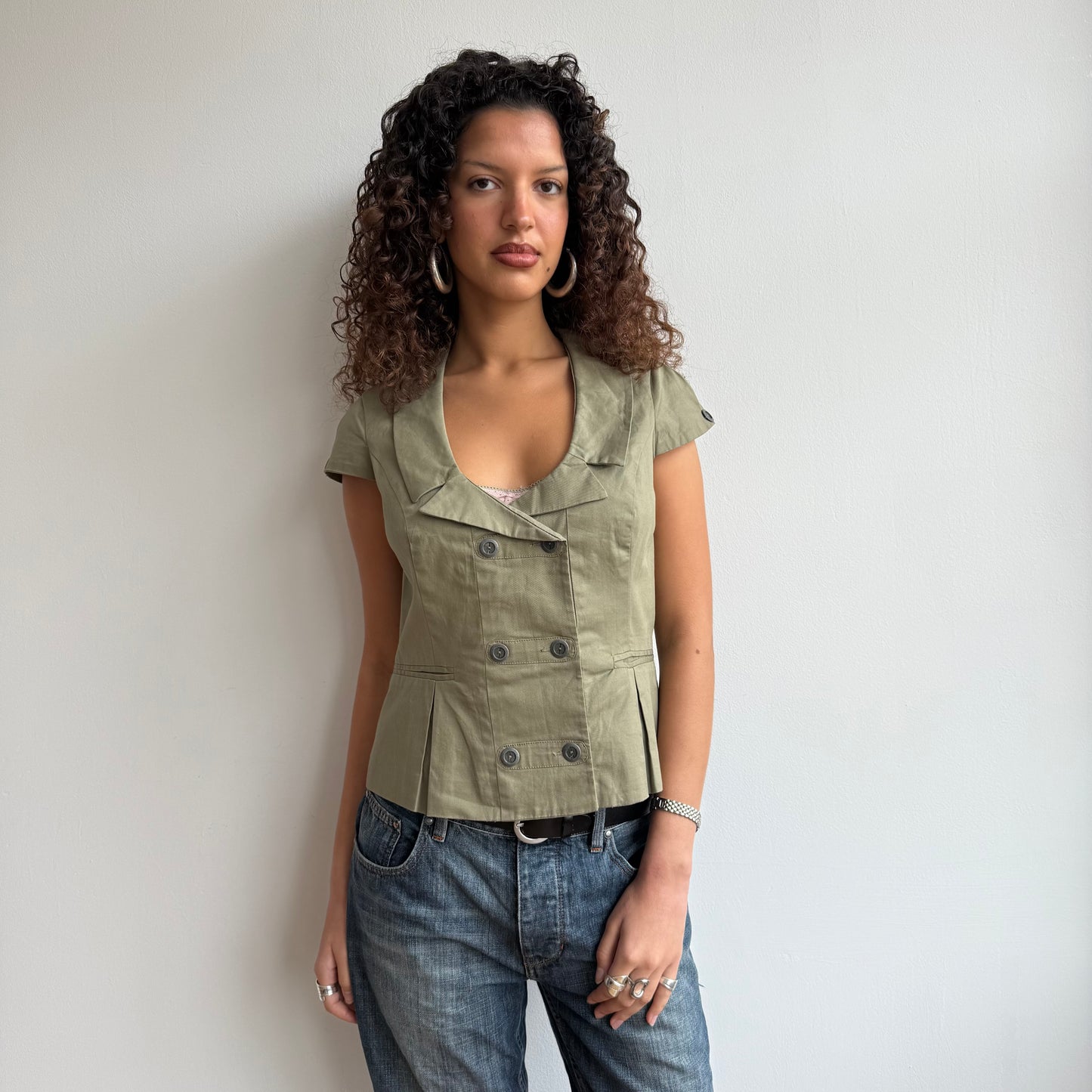 Khaki short sleeve waistcoat - Size L