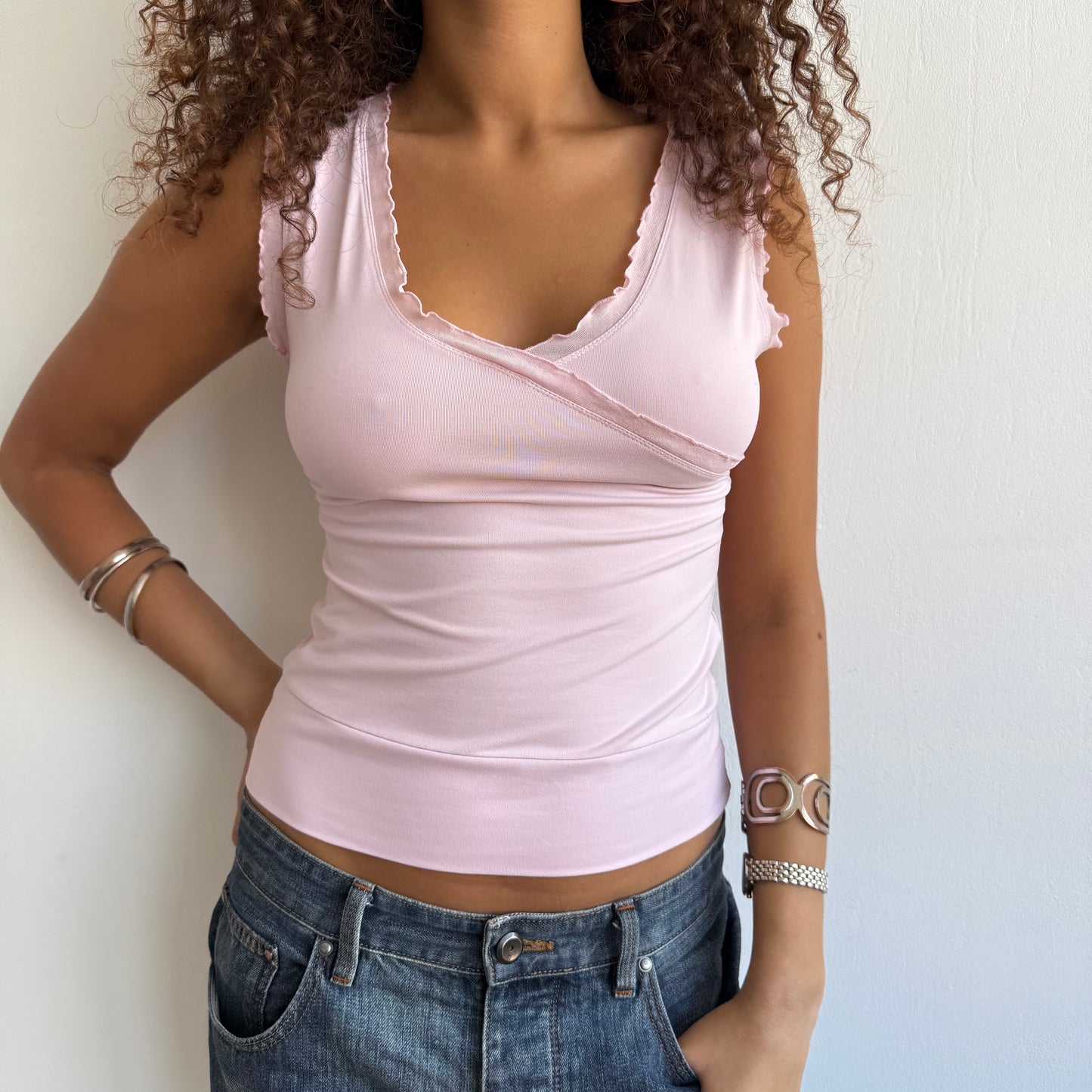 Pink wrap ruffle top - Size S/M