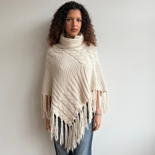 Cream tassel poncho - One Size