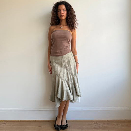 Khaki linen midi skirt - Size XS
