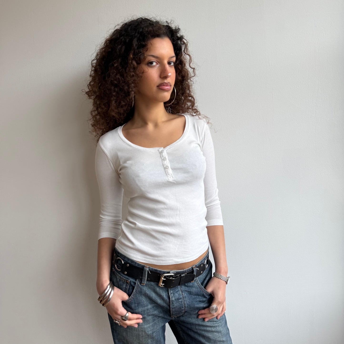 White 3/4 sleeve top - Size S