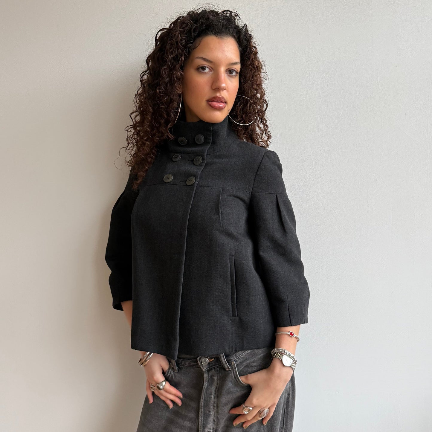 Grey button peacoat - Size S