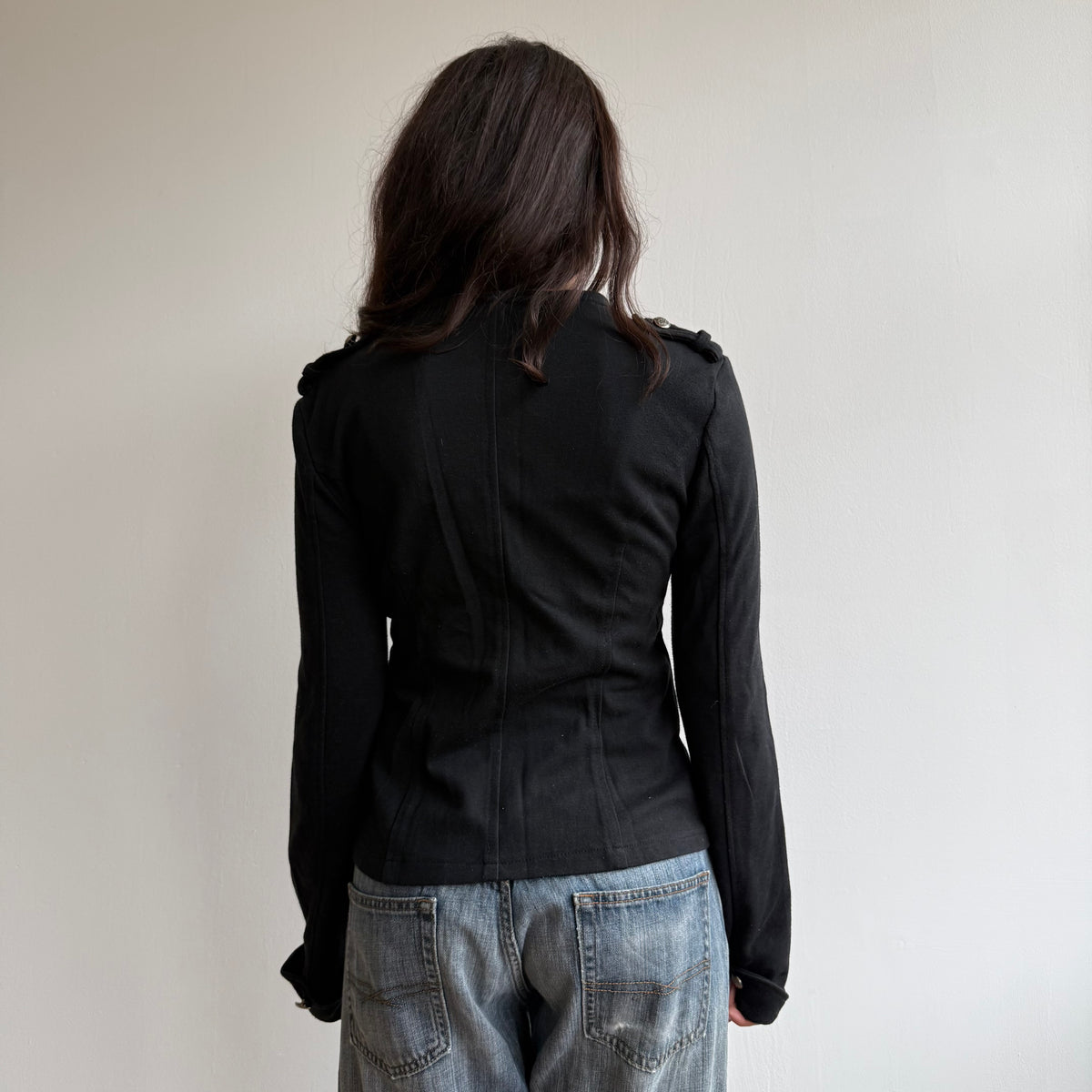 Black zip up military jumper - Size M