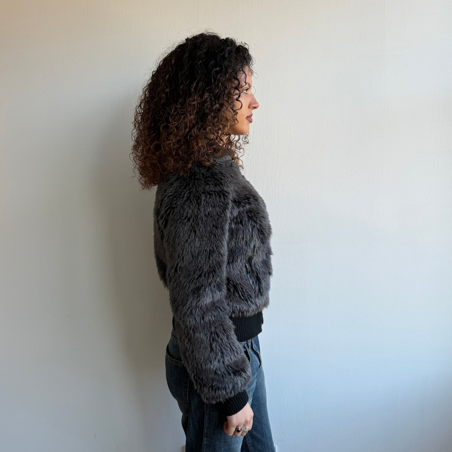 Black fur bomber - Size M