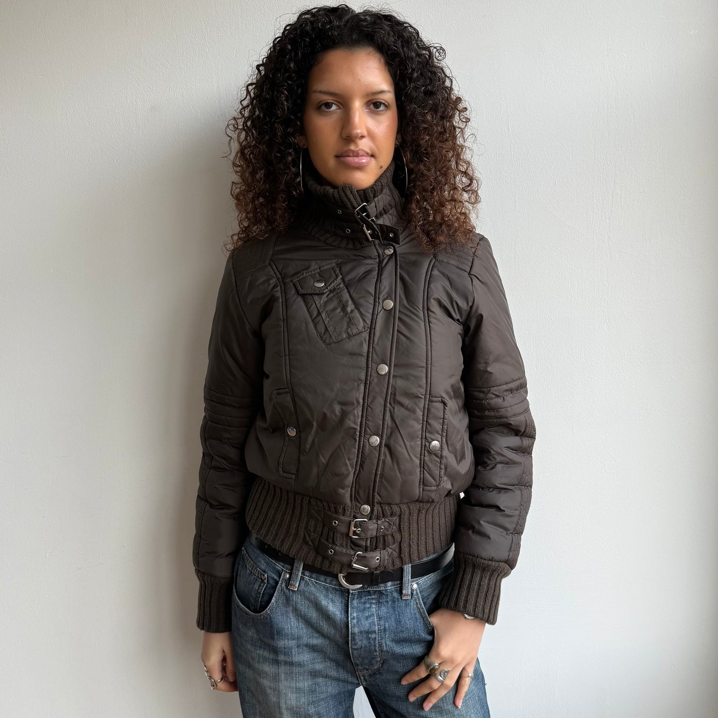 Brown buckle puffer coat - Size M